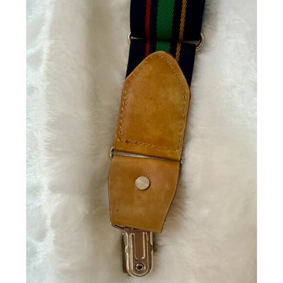 RARE Magnanni Braces Suspenders Leather Made in Spain Navy Blue Stripe Green Red - Picture 7 of 8